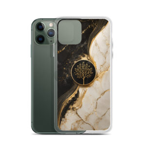 Clear Case for iPhone®Luxury Marble Tree of Life Phone Case – Black, White & Gold Abstract Elegant Cover for iPhone, Samsung & Google Pixel
