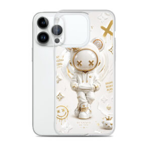 MagSafe® clear case for iPhone®Luxury White Astronaut Phone Case – Gold Space Explorer Cartoon Aesthetic Cover for iPhone, Samsung & Google Pixel