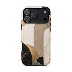 Tough Case for iPhone®Modern Geometric Marble Phone Case – Black, Beige & Gold Abstract Luxury Cover for iPhone, Samsung & Google Pixel