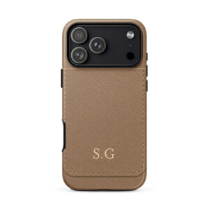 Tough Case for iPhone®Personalized Leather iPhone Case with Card Holder – Custom Initial Monogram Vegan Leather Wallet Case for iPhone 17, 16, 15, 14 & 13 Pro Max
