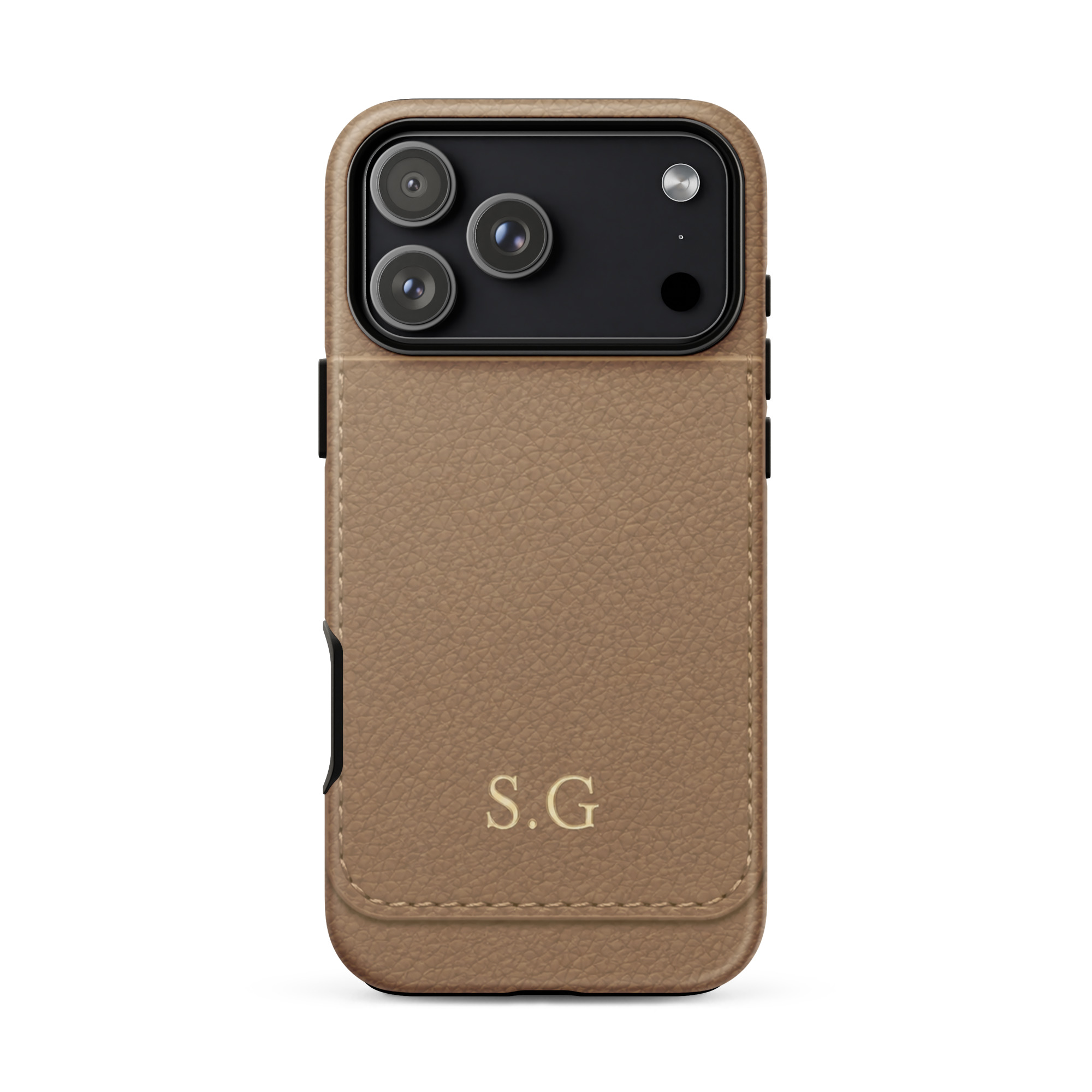 Tough Case for iPhone®Personalized Leather iPhone Case with Card Holder – Custom Initial Monogram Vegan Leather Wallet Case for iPhone 17, 16, 15, 14 & 13 Pro Max
